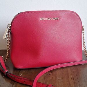 Michael Kors Large Red Saffiano Dome Crossbody Gold Hardware